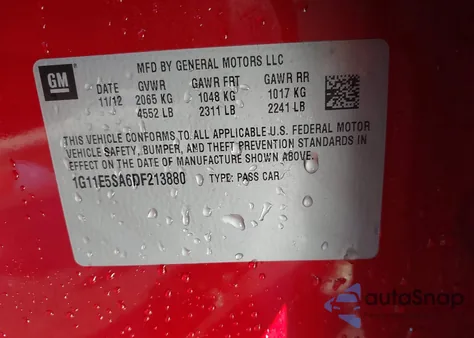 2013 Chevrolet Malibu 2Lt z USA, uszkodzony, nr VIN 1G11E5SA6DF213880